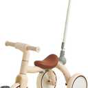 4-in-1 Toddler Tricycle with Adjustable Push Handle for 1-4 Year Old,Birthday Gift and Toy for Boys and Girls Removable Pedals Balance Bike&Scooter (Beige)