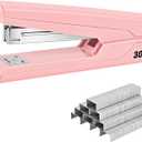 Metal Stapler with 830 Staples, Office Stapler, Staplers for Desk, 30 Sheet Capacity, Non-Slip, Pink