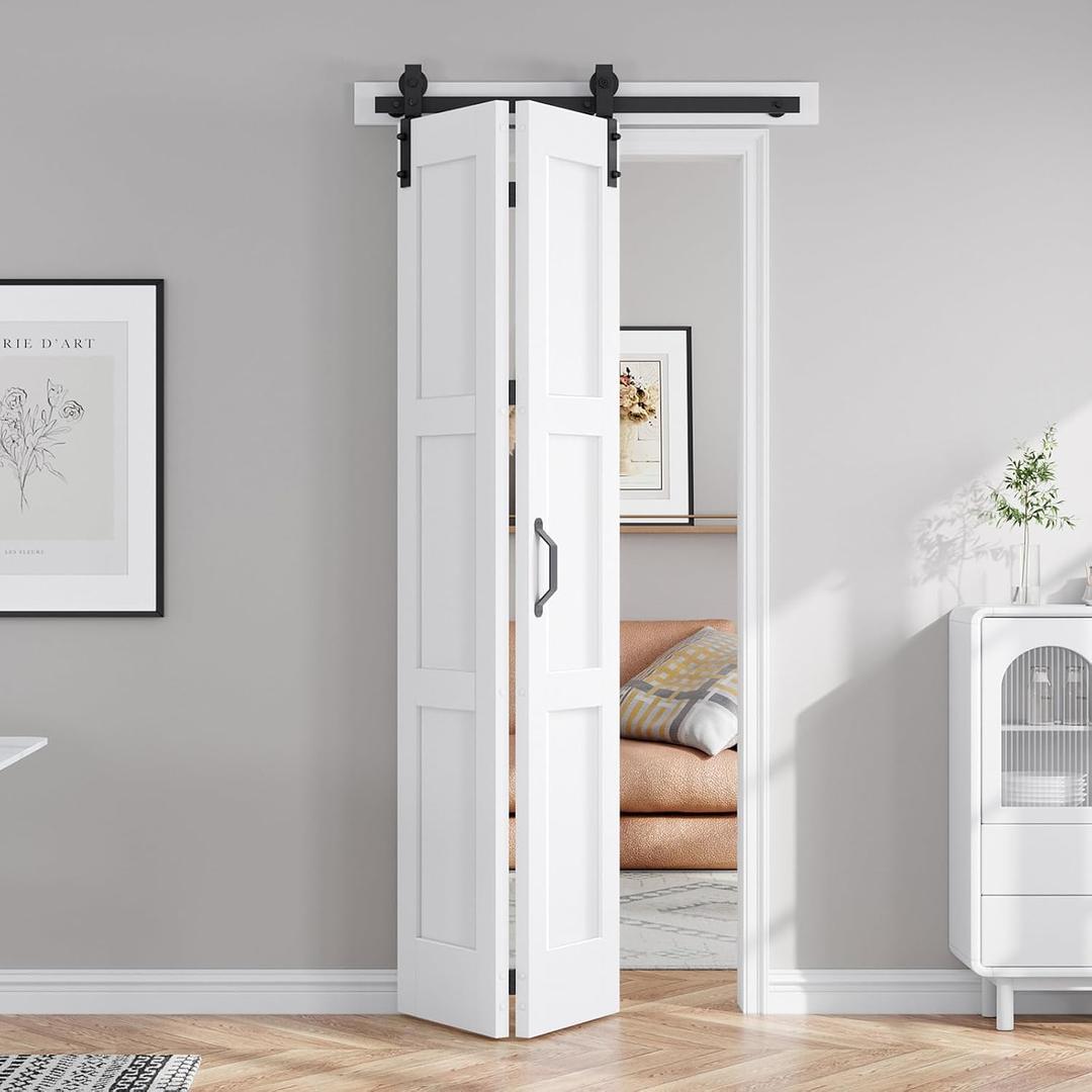 FREDBECK 36X84 Bifold Barn Door White with Hardware, Water-Proof PVC Surface,Assembly Required