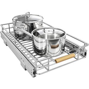 Pull out Cabinet Organizer, 11"W X 21"D, Heavy Duty Smooth Sliding Under Cabinet Shelves for Pots and Pans, Full-Extension Roll out Drawers, Slide out Organization for Home Kitchen Pantry