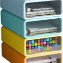 Desk Organizer with Drawers, Stackable Storage Drawers with Compartments Desktop Organization for Office Supplies, Makeup, Pencils, Tape, Erasers, Paperclips, Chargers (4 Pack) (Orange,Green,Yellow,Grey)