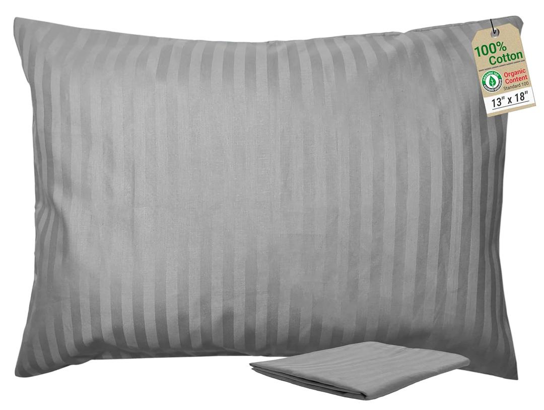 ZPECC Toddler Pillow with Pillowcase - 13x18 Organic Cotton Hypoallergenic Kids Pillow, Baby Essentials for Travel Crib Daycare Stroller (Intended for Age 2 and up) Grey Stripe