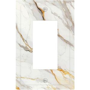 Light Switch Cover Plate White Gold Marble Modern Abstract Luxury 1 Gang Outlet Covers Single Rocker Decorative Switch plates Electrical Wall Plates GFCI Receptacle for Bathroom Bedroom Decor (1-Gang Rocker, 5 x 3 IN)