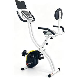 Folding Exercise Bike, Foldable Upright Stationary Bike, Indoor Cycling Magnetic X-Bike with 16-Level Electronic Resistance, Back Support Cushion for Home Gym