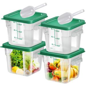 4 pcs 6qt Food Storage Containers with Lid, Square Clear Commercial Storage Containers with Handle and Scale for Food Storage in Home Kitchen & Dining (Green)