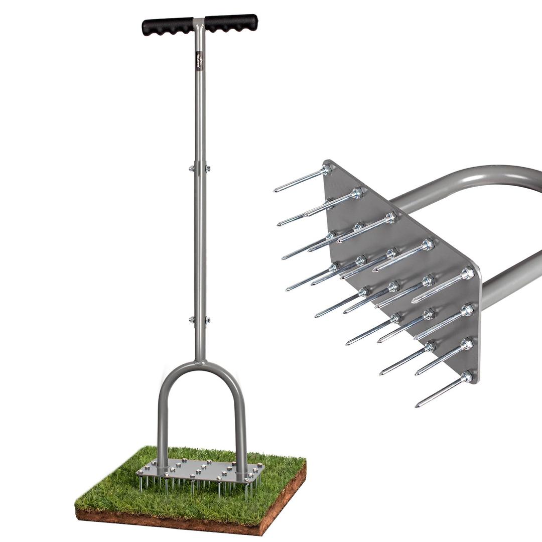 Walensee Four-Row Spike Lawn Aerator,Manual Heavy-Duty Steel Aerator Lawn Tool with 20 Sharp Spikes,Ideal for Small Yards,Lawn Edges,Spot Seeding & Soil Prep,Bare Spots Repair,Gardening Aeration Tool