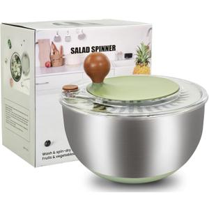 5.3Qt Stainless Steel Salad Spinner, Salad Spinner Stainless Steel With Stop Button & Drain Hole, Non-Slip Base, Vegetable Spinner Dryer, Dishwasher Safe For Kitchen