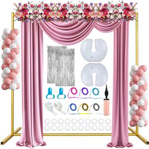 6.6FT x 6.6FT Gold Metal Wedding Arch Frame, Square Balloon Arch Stand Flower Backdrop Stand for Ceremony Birthday Party Bridal Baby Shower Anniversary Photo Background Decorative Arches