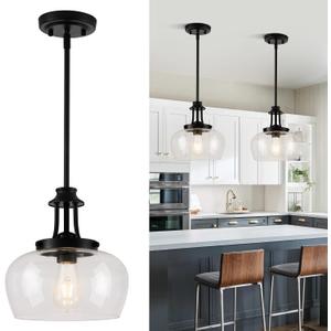 Modern Pendant Lights Kitchen Island, Matte Black Pendant Light Fixtures with 10" Clear Glass Shade, Industrial Hanging Pendant Lights Fixture for Kitchen Island, Dining Room, Bedroom, Foyer, Entryway