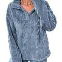 BLENCOT Womens Casual Half Button Down Collar Fleece Pullover Fuzzy Sweatshirt Jacket Pockets Trendy Warm Sherpa Sweater Long Sleeve Tops Coat Blue XL