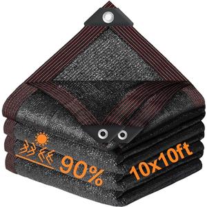 90% Shade Cloth for Garden 10 x 10 FT Outdoor Sun Shade Cover for Pergola Patio Plants Greenhouse Chicken Coop Easier to Hang Net Cover (Black)