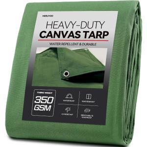20x20 Canvas Tarp 350GSM Green Extra Heavy Duty Canvas Tarps with Rustproof Grommets, 12 oz Durable & Multipurpose Outdoor Tarpaulin for Camping, Patio, Canopy Tent, Truck, Equipment & Woodpile Cover