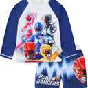 Power Rangers Boys UPF 50+ Swim Trunks Bathing Suit for Big Kids (8, Blue)