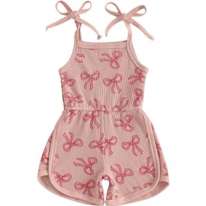 YINGISFITM Toddler Baby Girl Clothes Bowknot Sleeveless Halter Overalls Shorts One Piece Romper Jumpsuit Summer Outfit (12-18 Months, Pink)