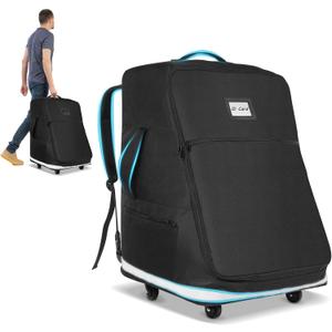 Powerty Car Seat Travel Bag for Airplane with Swivel Wheel, Extendable Height Padded Carseat Travel Backpack Large Storage Bag, Baby Infant Booster Seat Bags for Air Travel