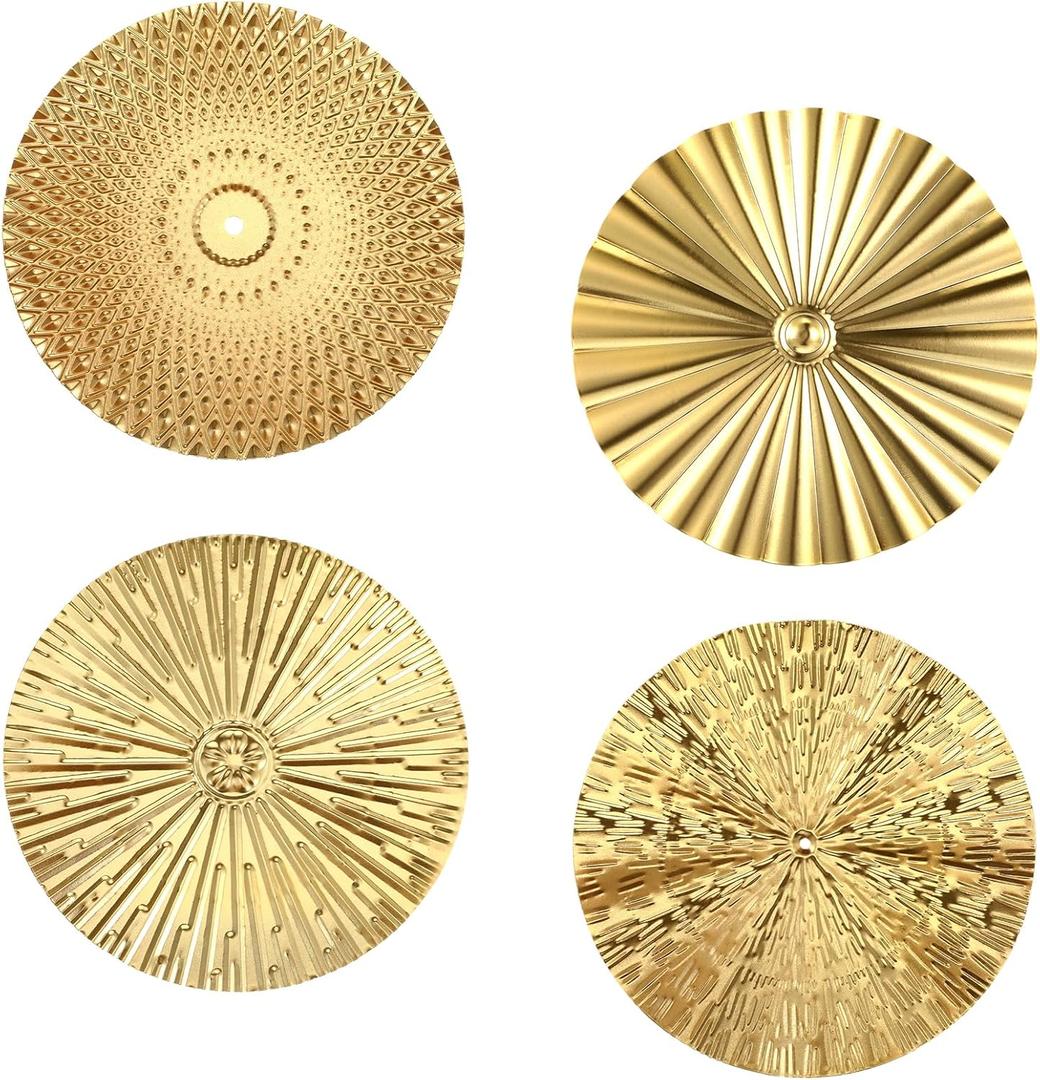 4Pcs 10 Inch Gold Wall Art Decor Modern Metal Hanging Artwork Decor for Living Room Radial Plate Wall Art Decorations for Home Living Room