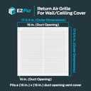 EZ-FLO 16 x 16 Inch (Duct Opening) Return Air Vent Cover for Wall or Ceiling, Solid Steel Return Air Grille, HVAC Vent Cover, White, 61641