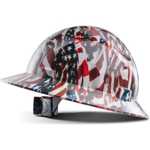 LANON Full Brim Hard Hat, OSHA Construction Work Approved, Premium American Flag Design, FRP Safety Helmet with 4 Point Adjustable Ratchet Suspension, Class C