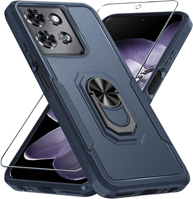 Janmitta for Motorola Moto G 2025 Case/Moto G 2026 Case with Screen Protector,Heavy Duty Shockproof Full Body Protective Cover Built in Rotatable Metal Holder for Moto-G-Play-2026,Navy Blue
