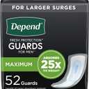 Depend Incontinence Guards/Incontinence Pads for Men/Bladder Control Pads, Maximum Absorbency, 52 Count, (One Size)