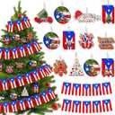 Roowest 37 Pcs Puerto Rico Christmas Tree Ornament 12 Styles Wood Holiday Ornament with Coqu Cem Pattern 1 Puerto Rican Flag String 196.85 Inches/ 5 M for Xmas Tree Home Decoration Gifts