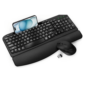 Wireless Keyboard and Mouse Combo, 2.4G Full Size Wave Keys Ergonomic Keyboard with Wrist Rest and 3 Level DPI Adjustable Wireless Ergonomic Mouse for Windows, Mac OS Desktop/Laptop/PC(Black)