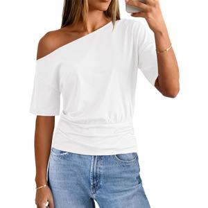 MEROKEETY Women's Off The Shoulder Short Sleeve Tops 2026 Summer Casual Going Out Trendy Y2k T Shirts (White, S)