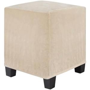 M METERXITY 1-Pack Square Ottoman Cover, 13 x 13 x 15 Inch Stretchable Velvet Fabric Ottoman Slipcover Footstool Foot Rest Protector with Elastic Bottom for Living Room/Indoor [Camel]