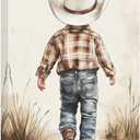 SWQYLB Baby Cowboy Wall Art Cowboy Hat Pictures Cactus Canvas Prints Western Cowboy Theme Nursery Wall Decor Framed (Beige, (24.00" x 36.00"))