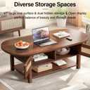 LVB Rattan Coffee Table, Boho Wood Living Room Table with Storage, Oval Modern 2-Tier Cocktail Tea Table with Doors & Open Shelf, Farmhouse Vintage Center Tables for Bedroom Office, Walnut, 47Inch