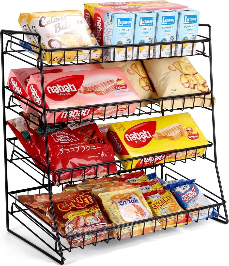 Liaakrr Candy Display Rack, 2025 Upgraded Metal Snack Rack Display Stand, Candy Display Rack Countertop,Snack Organizer for Countertop, Kitchen and Stores