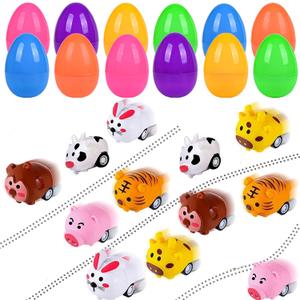 12PCS Easter Eggs Filled with Pull Back Car Toys, Easter Basket Stuffer for Toddler Boy Girl, Plastic Easter Eggs Filler Easter Gift for Kids, Goodie Bag Fillers, Easter Egg Hunt Party Favor