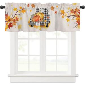 Autumn Pumpkin Curtains Valance for Bedroom Living Room,Truck Maple Leaf Curtains & Drapes Thanksgiving Harvest Rod Pocket Kitchen Window Curtains Over Sink,Fall Seasonal Decor 54 x18 in, 1 Panel