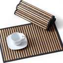 LOVECASA Placemats Set of 6, Bamboo Table Mats Set with Leaf Pattern, 18''  12'' Woven Placemat, Washable Heat-Resistant Place Mats for Kitchen, Black Leaf