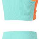 J.E Sterguard Two Piece Swimsuits Teen Bikini Color Block Girls' Swimwear Ribbed Swimsuits Size 8-16 (Pink, S)