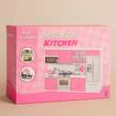 Doll Kitchen Playset for Kids, My Modern Mini Kitchen House Furniture Pretend Play Toy Accessories Set with Realistic Lights & Sounds for Toddlers, Girls (4-in-1)