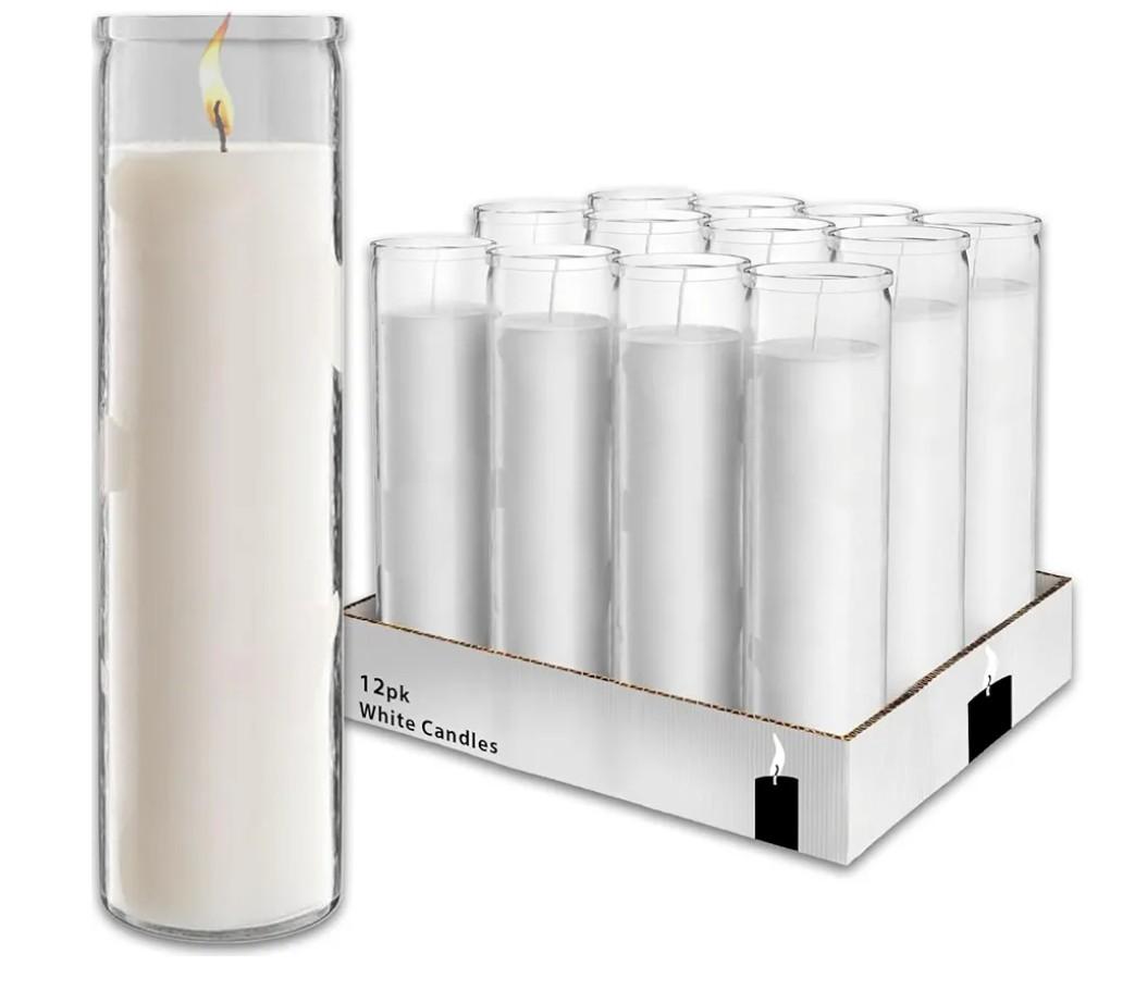 Generic White 8" Prayer Glass Candles  12 Pack Devotional Candles for Vigils, Prayers, Blessings, Ceremonies | Bulk White Candles in Glass