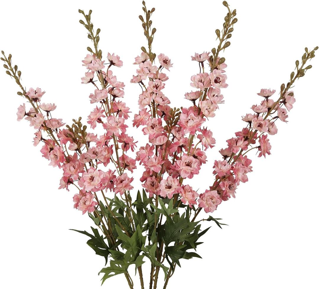 IPOPU Pink Artificial Delphinium Flowers 33.5" Long Stem Artificial Flowers Vintage Pink Fake Flowers for Wedding Centerpieces for Home Tables Party DecorVintage Pink