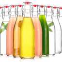 Clear Glass Bottle with Swinging Top for Airtight Lids, 16oz 10 Pack Beer Bottles with Flip Caps, Home Brewing and Fermentation Kombucha, Vanilla Extract, Beverage, Water, Kefir