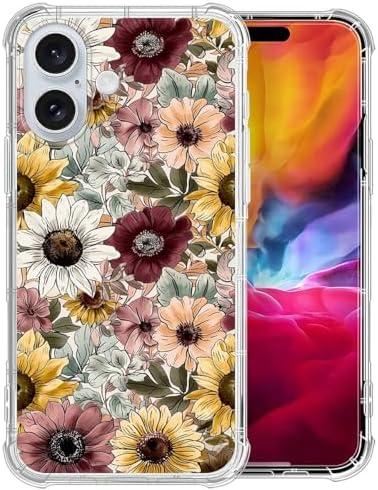 Case Compatible with iPhone 16, Clear Non-Yellowing Scratch Resistant Shockproof Cover, Protective Phone Case for Women Men, Blooming Flowerets