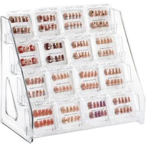 4 Tier Card Stand, Clear Card Display for Greeting Cards, Postcards, Stickers,Sports Cards,Trading Card,Tiered display rack,Retail Photos Shelf for Vendors Craft Collection Show (1Pack-4Tier)