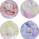 Cute Bunny 4 Pcs Pocket Mirror Kits for Purse, Quicksand Portable Small Travel Makeup Mirror with 1X/2X Magnifying, Square Foldable PU Leather Cosmetic Mirror for Children and Girls