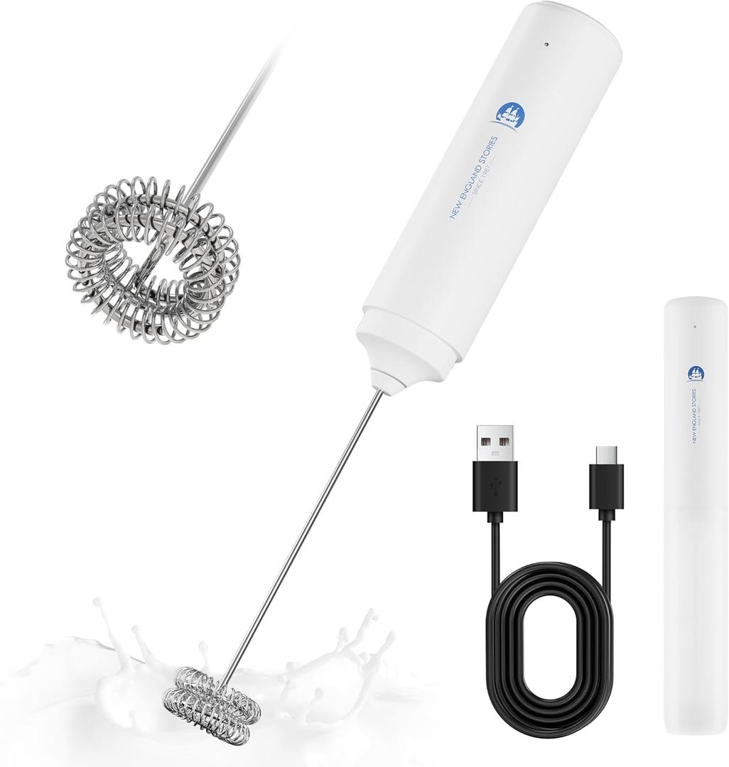 Rechargeable Milk Frother Handheld, 2-IN-1 Dual Spring Whisk Electric Frother Wand for Cappuccino Latte Macchiato, Portable Drink Mixer for Coffee, Matcha, Hot Chocolate