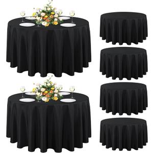 sancua 6 Pack Round Tablecloth 108 Inch Black, Stain and Wrinkle Resistant Table Cloth - Washable Polyester Table Cover for Dining Tables, Buffet Parties and Camping