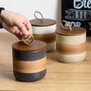 Miamolo Small Ceramic Jar with Lid, Coffee Container Kitchen Food Storage Jars for Spice Sugar Tea Bag Matcha Container Airtight, Stacairtightkable Decorative Jars for Countertop, Black & 5 fl.oz