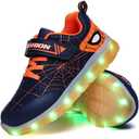YUNICUS Kids Light Up Shoes Led Flash Sneakers with Spider Upper USB Charge for Boys Girls Toddles Best Gift for Birthday Thanksgiving Christmas Day (12.5 Little Kid, Blue/Orange)
