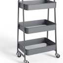3-Tier Metal Rolling Utility Cart, Small Rolling Cart Kitchen Trolley Bathroom Laundry Room Bar Office Shelves Storage Organizer Shelving Unit with Caster Wheels for Narrow Places, Grey