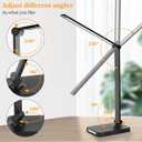 LED Desk Lamp with USB Ports,Touch Desk Lamps for Home Office with 5 Color Modes,3 Brightness Desk Light with Small Night Light,Reading Lamp Table Lamp for Bedroom Bedside Study Black with adapter