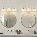 Brushed Nickel 3-Light Bathroom Vanity Light with Floral White Glass Shades, Brushed Nickel Wall Mount Lighting for Bathroom, Dressing Table