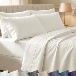 California Design Den 100% Cotton Sateen Hotel Sheets Queen Set, Ivory | 6 Pcs with 4 Pillowcases, 400 Thread Count Backed by Good Housekeeping Seal, 16" Deep Pocket, 6 Pc Set -Ivory (Pale Tone)